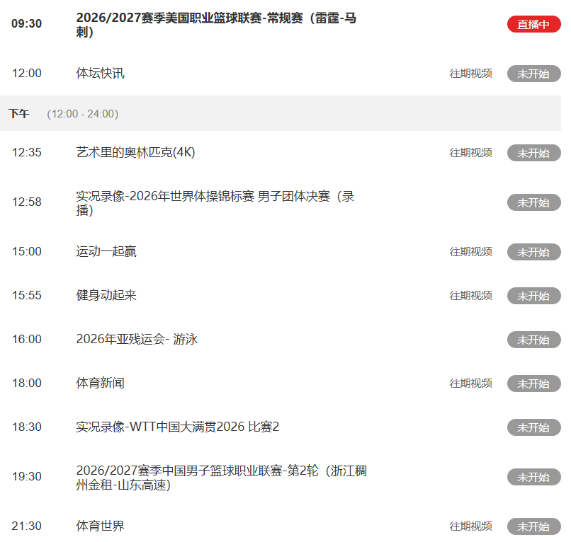 今日重要赛事！10月21日，CCTV5、CCTV5+节目表